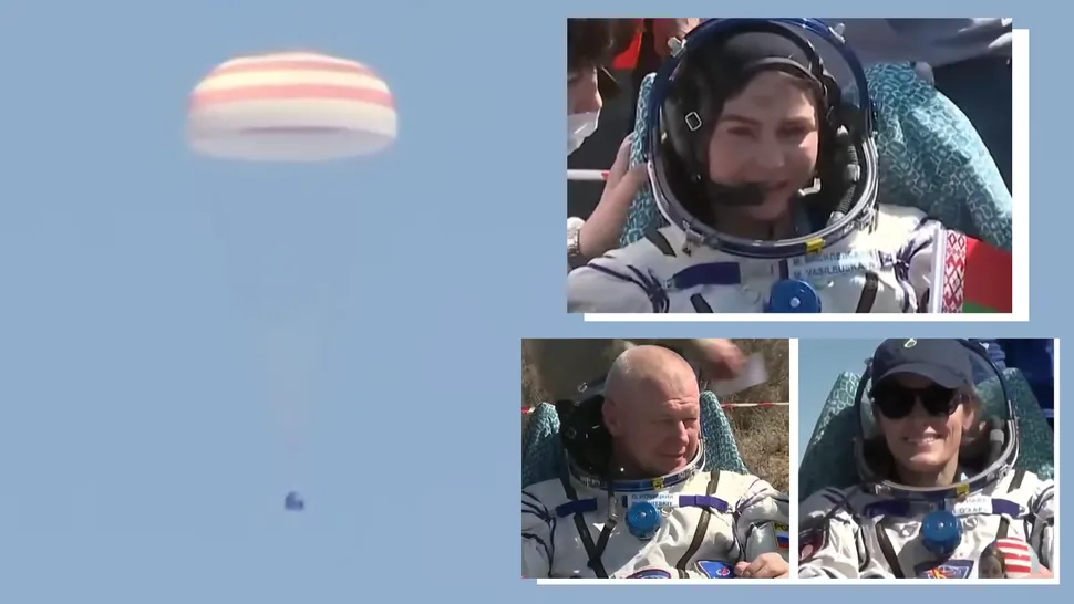 Soyuz Capsule With Crew Of 3, Including 1st Female Astronaut From Belarus, Lands Safely To End ISS Mission.