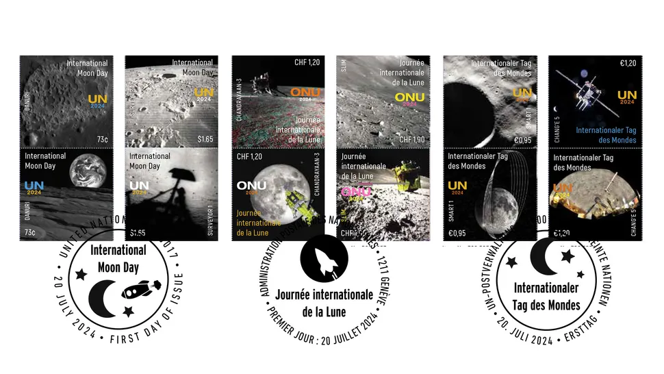 United Nations Marks Apollo 11 55th With International Moon Missions Stamps.