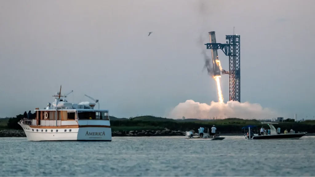 SpaceX Catches Giant Starship Booster With ‘Chopsticks’ On Historic Flight 5 Rocket Launch And Landing.